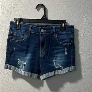 Fashion Nova Blue Jean Shorts Distressed Cuffed